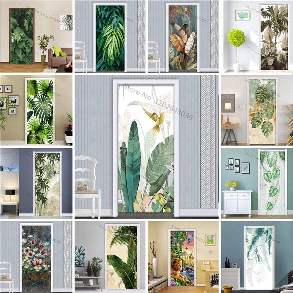 Home Creation Bathroom - Selbst klebende Wegerich grün Blätter Tür