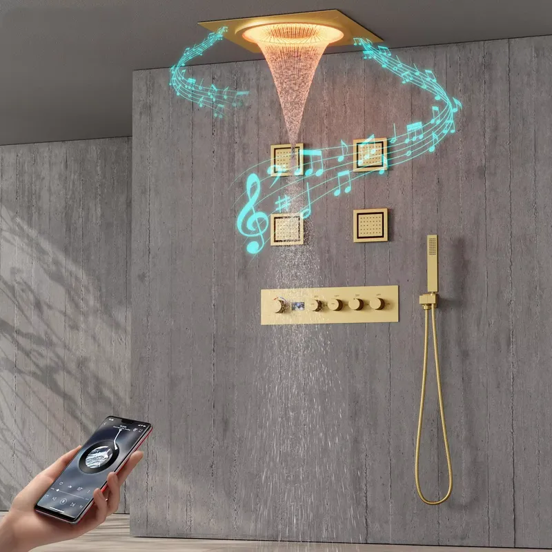 Home Bathroom - Intelligentes LED-Duschset Badezimmer Musik-Regenduschsystem Schwarz Matt