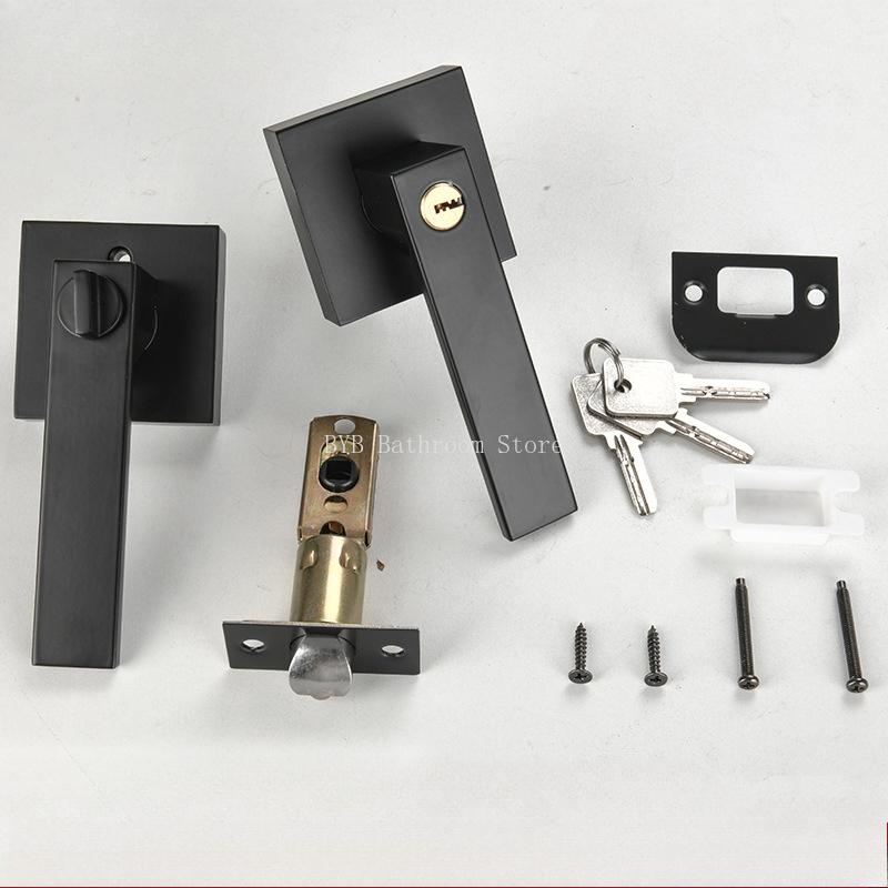 Home Bathroom Lock - Schwarzer Türgriff, Türgriffschloss, quadratischer Kanal, Sichtschutzmaske,