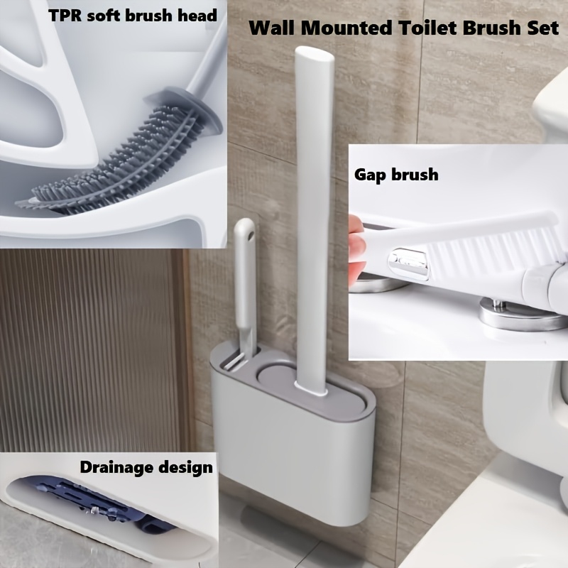 Home Bathroom Cleaning Kit - Wandmontierte Toilettenbürste, Moderne Flachkopf-Badezimmerreinigungsbürste, Langlebiger &