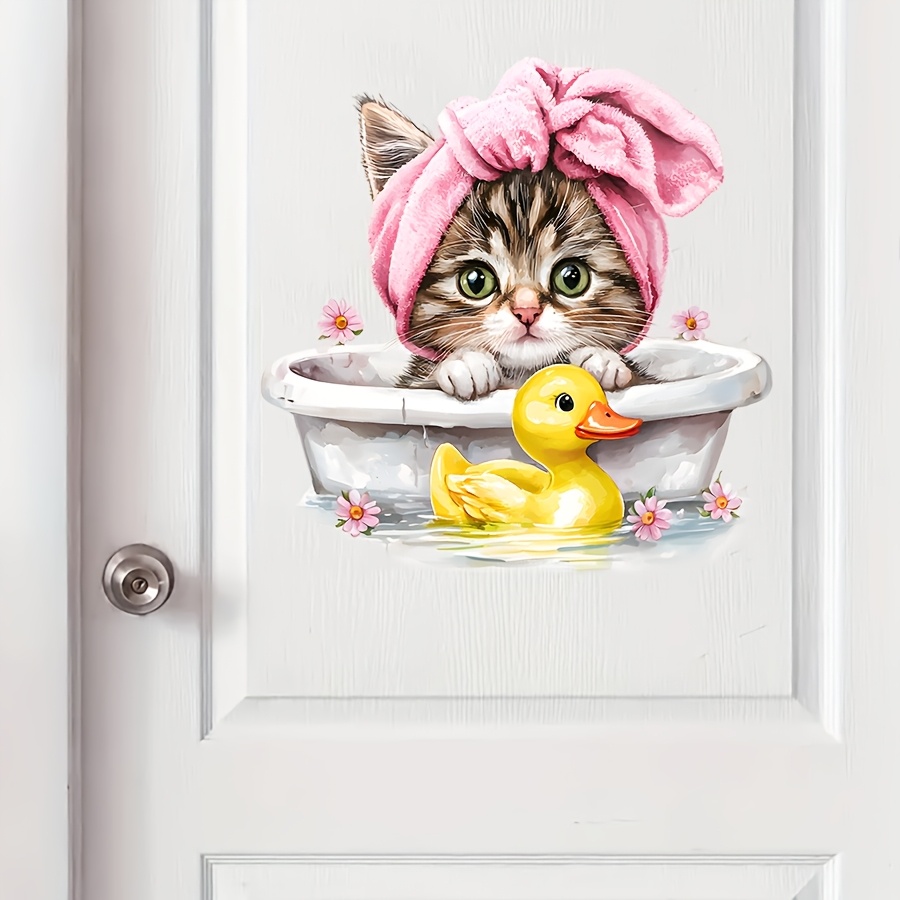 Home Bathroom Wall Tiles - Niedliche Cartoon-Katzen-Badezimmer-Wandaufkleber, geeignet für Tiergeschäfte, Salons,