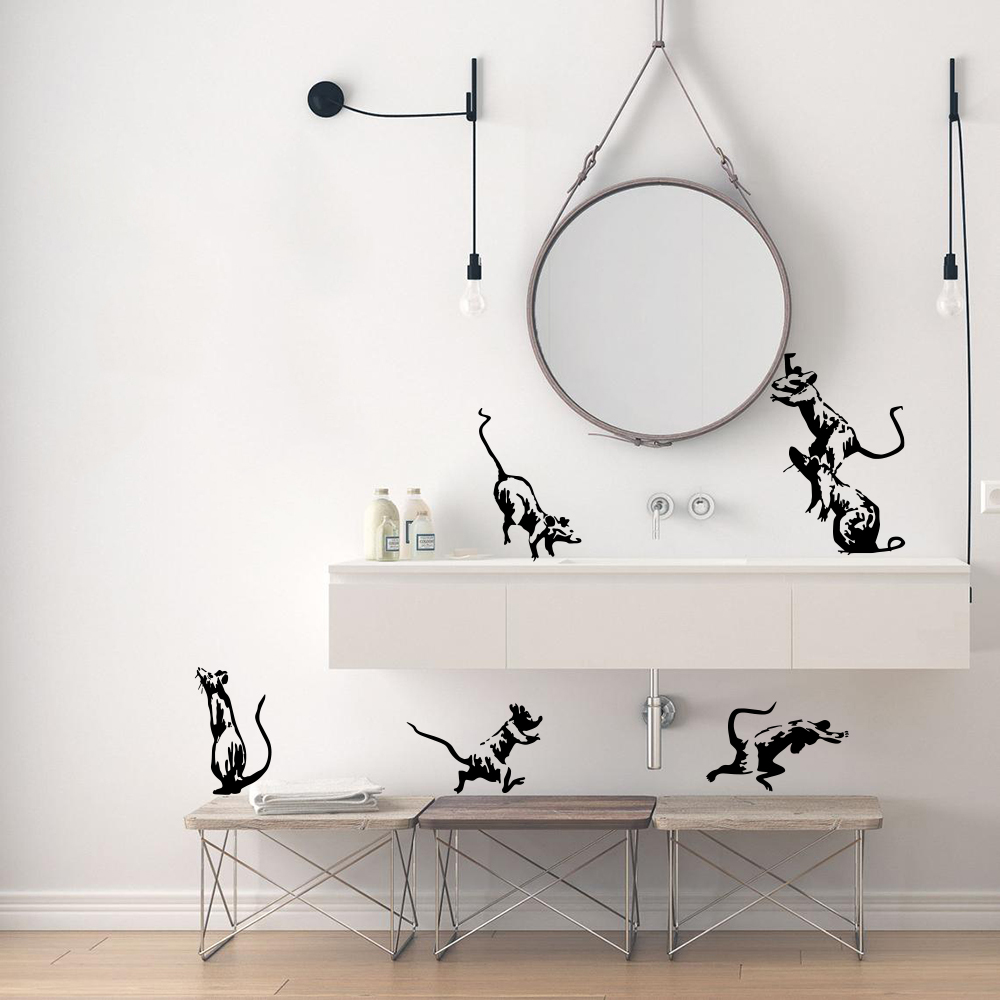 Home Bathroom Wall Tiles - 5Pcs Banksy Wc Ratten Wand Aufkleber