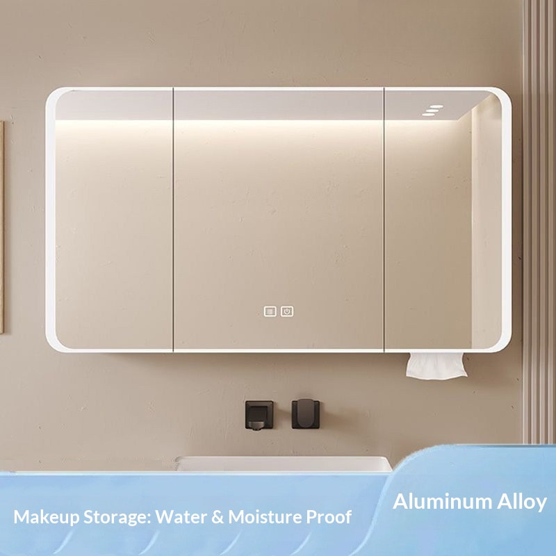 Bathroom Mirror Led - LED Smart Badezimmer-Spiegelschrank Wandmontiert Beschlagfrei Make-up-Aufbewahrung