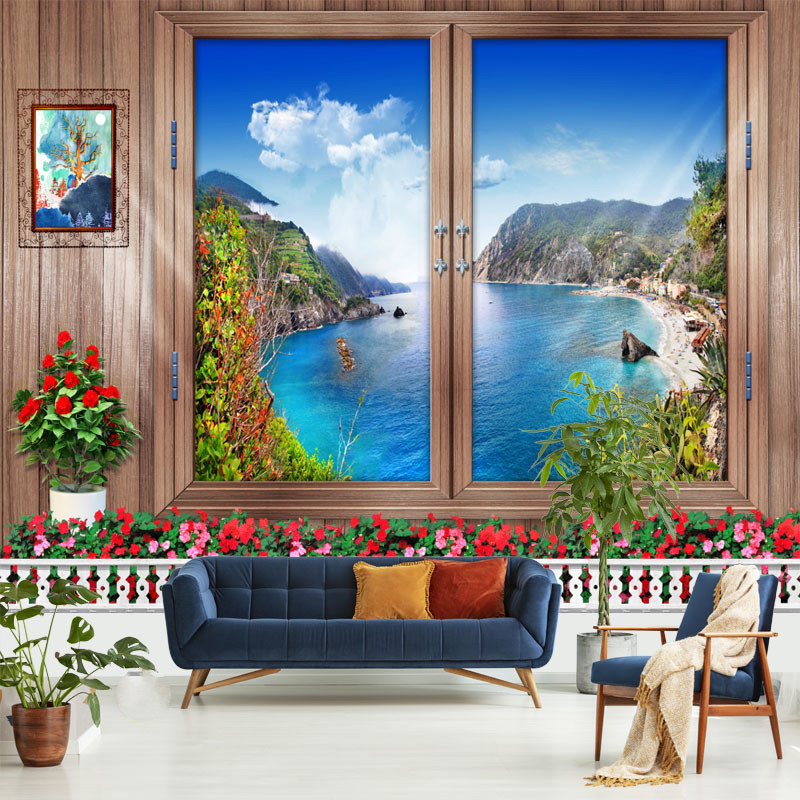 Home Creation Bathroom - Simulation Fenster Tapisserie Wald Pilz Landschaft