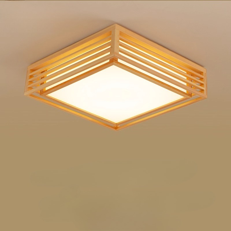 Japanese Home Bathroom Design - Japanisches Design Log Holz quadratische LED-Deckenleuchte