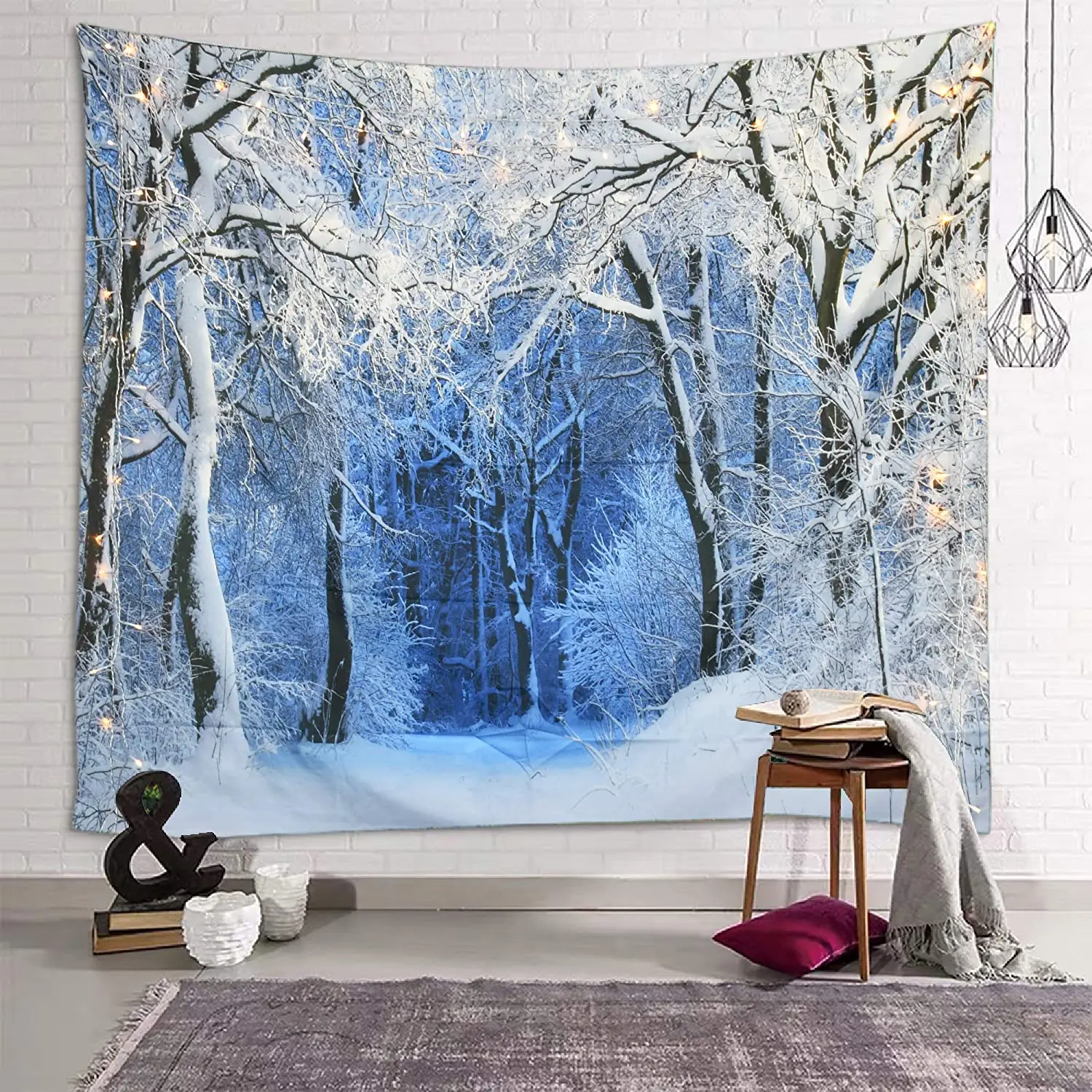 Home Creation Bathroom - Weihnachten Wandteppich Wandbehang Natur weißen Wald