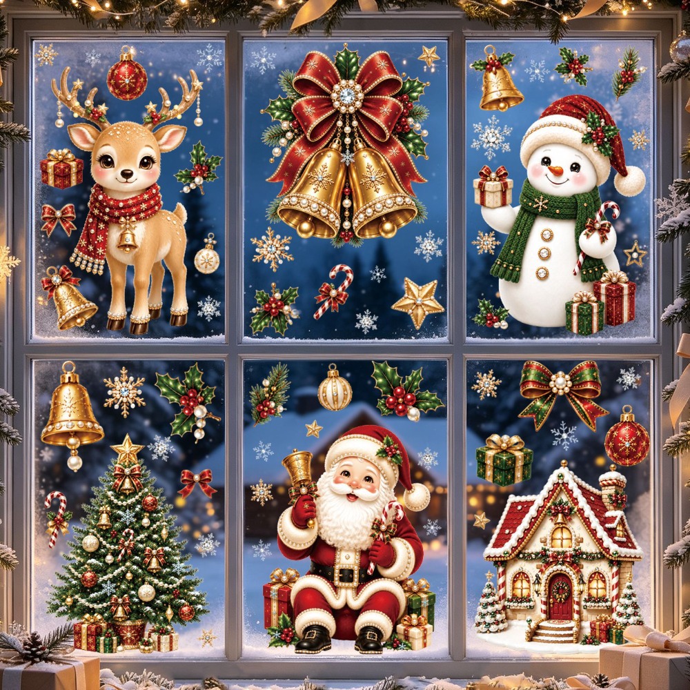 Home Bathroom Wall Tiles - Weihnachten 2027 Neue Fensteraufkleber Niedliche Weihnachtsmann-Rentier-Schneemann-Schneeflocken-Weihnachts-Glasaufkleber