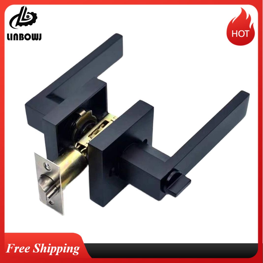 Home Bathroom Lock - Schwarzer Türgriff, Türgriffschloss, quadratischer Kanal, Sichtschutzmaske,