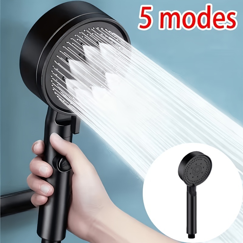 Home One Bathroom Accessories - Schwarzer Hochdruck-Duschkopf mit 5 Modi, Ein-Knopf-Stopp,