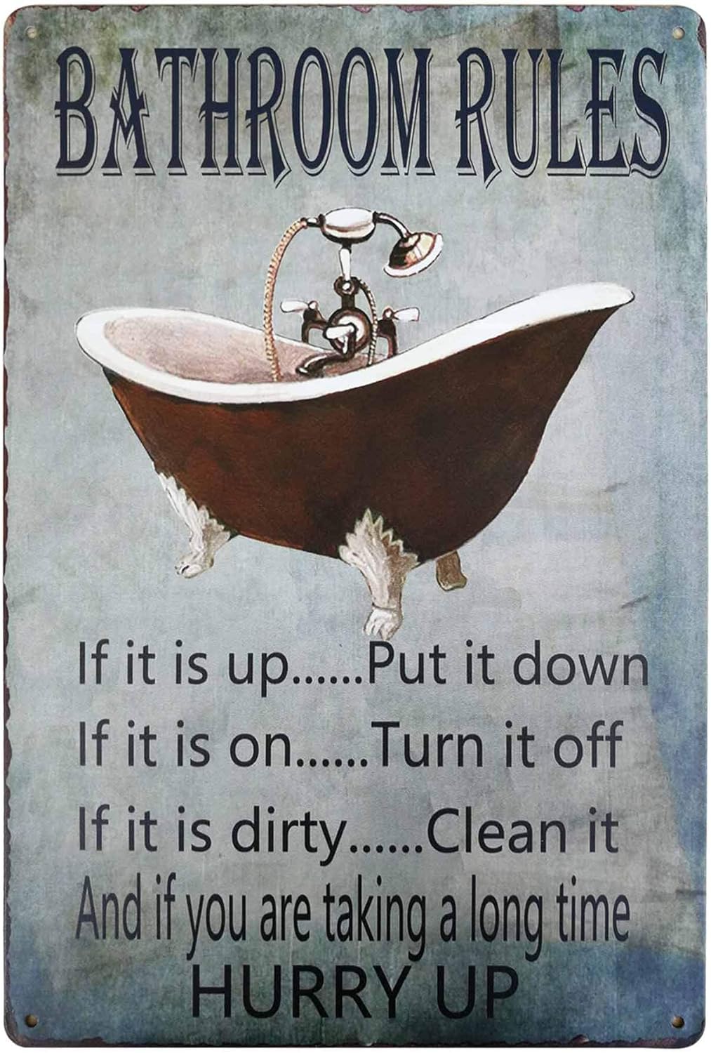 Home Bathroom Tub - PXIYOU Rustikales Badezimmer-Regeln-Schild, Vintage Blechschild, Bauernhaus-Kunst