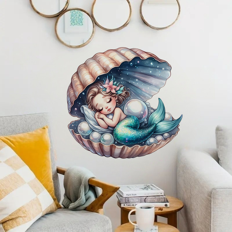Home Bathroom Wall Tiles - Hübscher Meerjungfrau-Aufkleber, wasserfester Wandaufkleber für Zuhause,