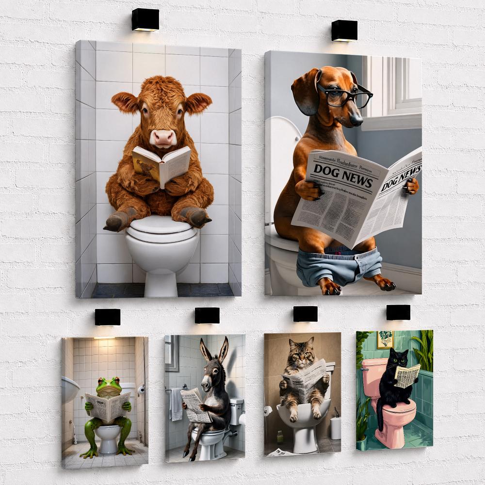 Home Bathroom Wall Decor - Badezimmer-Wandbild: Katze beim Lesen auf der