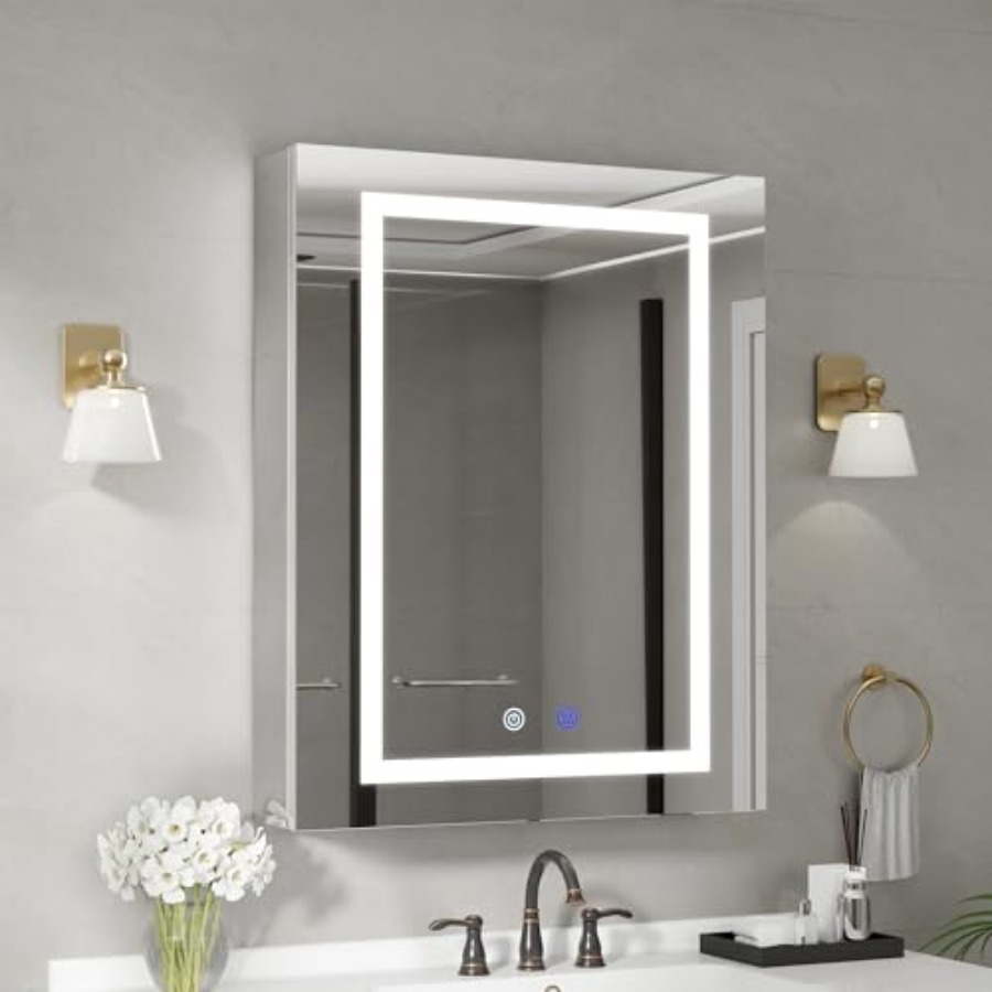 Bathroom Mirror Led - Badezimmer-Aluminium-LED-Medizinschrank mit Spiegel, silberfarben, energieeffizienter Beleuchtung