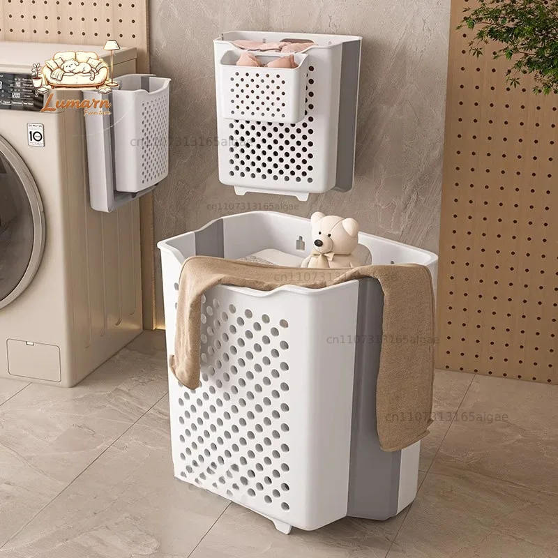 Japanese Home Bathroom Design - Faltbarer Wandmontierter Wäschekorb für Schmutzwäsche, Badezimmer-Wäschesortierkorb